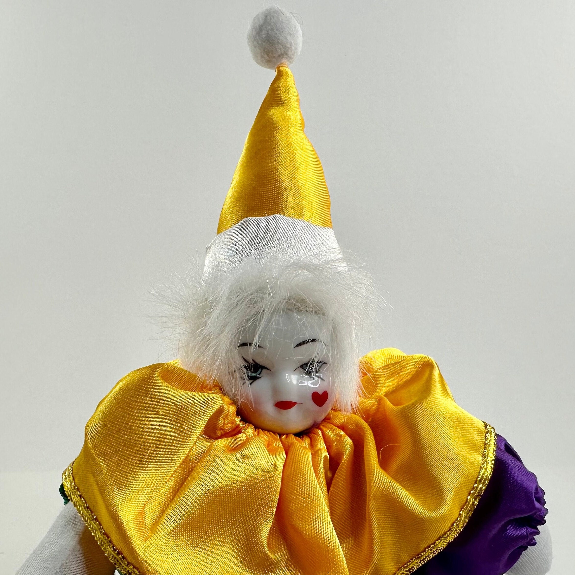Vintage 1980s Colorful Clown Doll With Porcelain Head Vintage 1980s Colorful Clown Doll With Porcelain Head