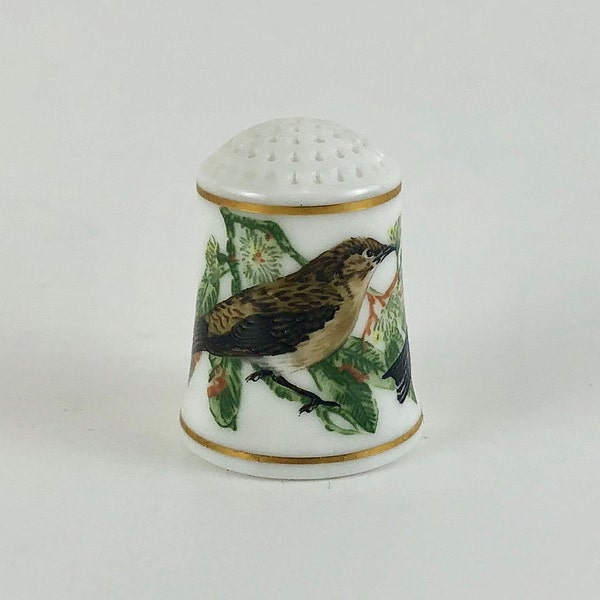 Vintage 1983 Franklin Porcelain Songbirds of The World Thimble Collection by Robin Hill - "Scarlet Honeyeater" - FREE Shipping