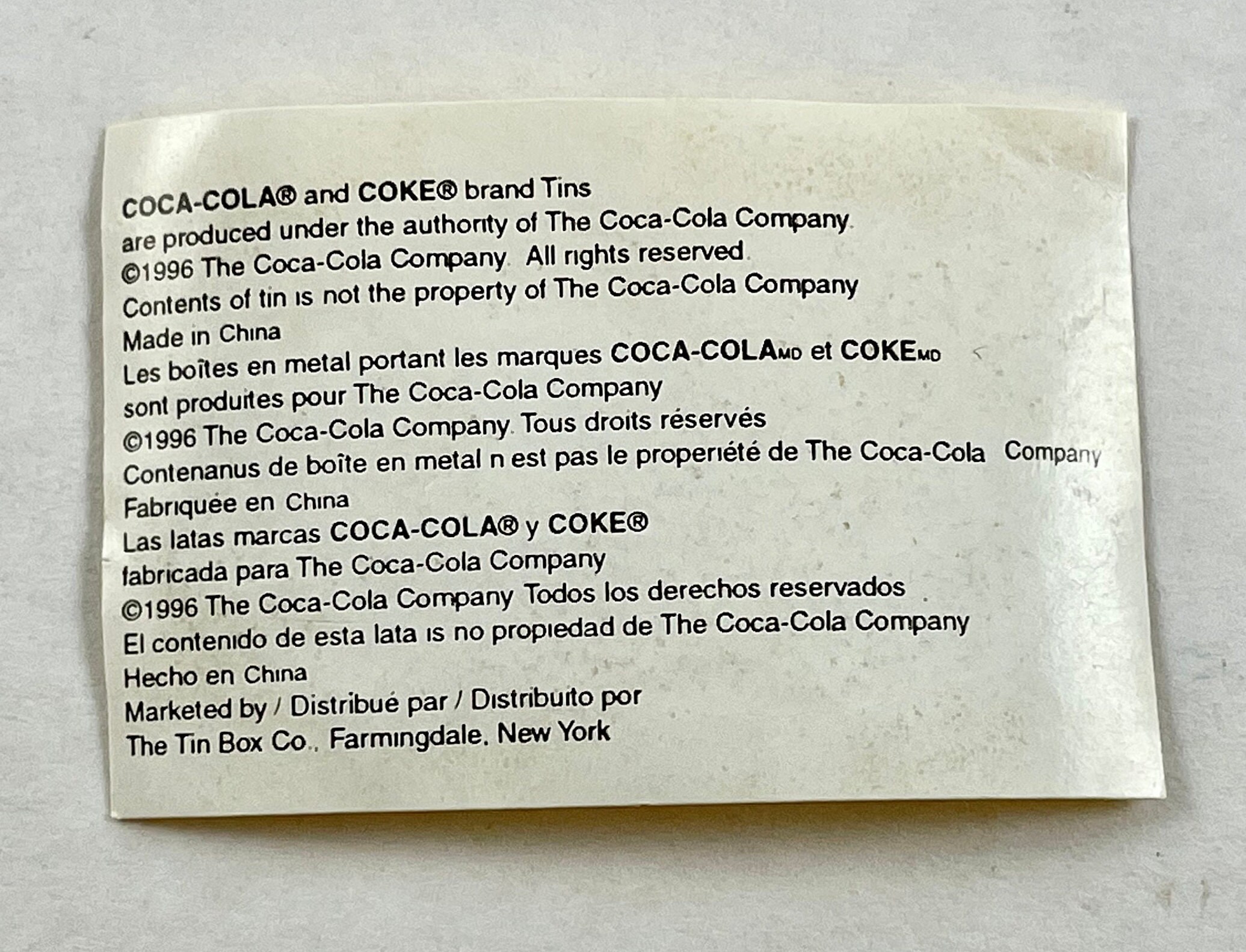 Vintage 1996 the Coca-cola Co - the Tin Box Co - 1950s Coca