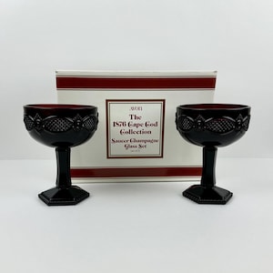 Vintage 1991 Avon The 1876 Cape Cod Collection Ruby Red Saucer Champagne Glass Set