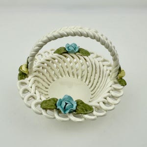 Vintage 1960s Ceramic Open Weave Capodimonte Style Basket