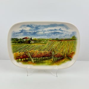 Vintage 1990s Ceramisia Tuscan Vineyard Rectangular Ceramic Tray
