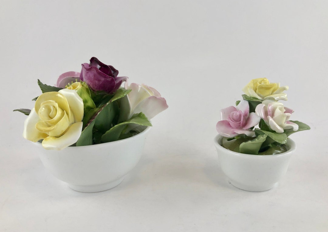 Vintage Coalport Bone China Roses: Miniature Floral Pots, Set of 2