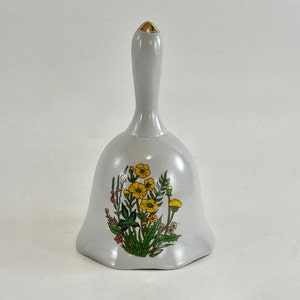 Vintage 1980&#39;s Hand Held Ceramic Bell with Wildflowers