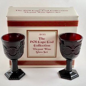 Vintage 1992 Avon The 1876 Cape Cod Collection Ruby Red Elegant Wine Glass Set - Free Shipping