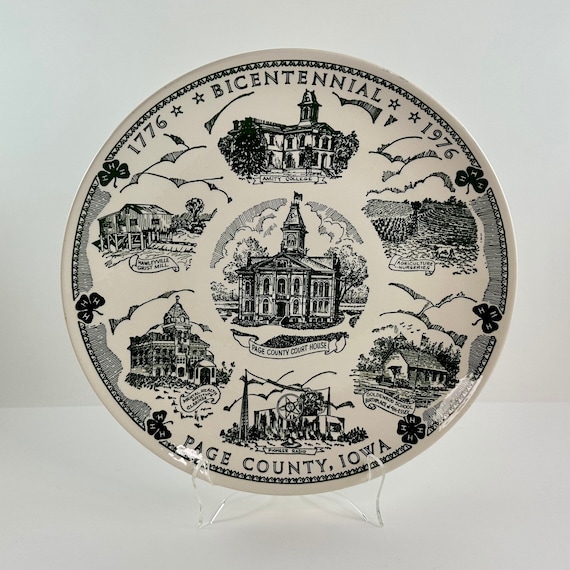 Vintage 1976 Kettlesprings Kilns - Page County, Iowa Bicentennial Commemorative Round Collectible Plate