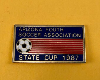 Vintage 1987 Enamel Lapel Tie Hat Badge Pin - Arizona Youth Soccer Association State Cup - FREE Shipping