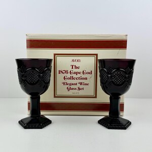 Vintage 1992 Avon The 1876 Cape Cod Collection Ruby Red Elegant Wine Glass Set