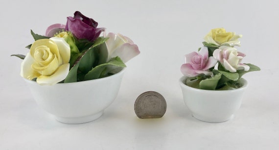 Vintage Coalport Bone China Roses: Miniature Floral Pots, Set of 2