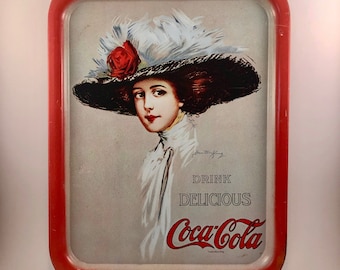 Vintage 1971 Reproduction of 1909 Coca Cola Girl by Hamilton King Tin Tray