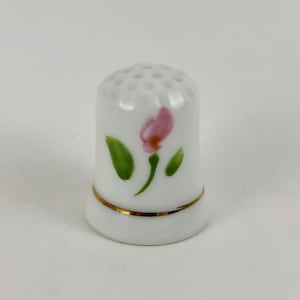 Vintage 1970s Collectible Hand Painted Thimble - &quot;Single Pink Rose&quot;