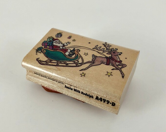 Vintage 1990s Rubber Stampede Berkeley, CA Santa With Rudolph A499D