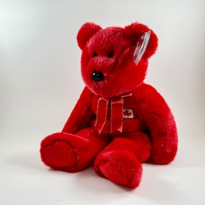 Vintage 2001 TY Beanie Buddy Pierre Bear: Canadian Flag, Red Sparkles