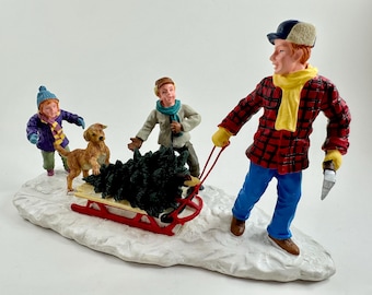 Vintage 1997 Lemax - Memory Makers Collection - Bringing Home The Christmas Tree Model No 77011