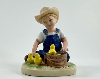 Vintage Home Interiors Bisque Figurine - Farm Boy with Chicks