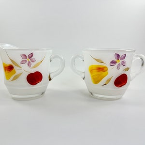 Vintage 1950s Gay Fad Studios - Bartlett-Collins Glassware - Hand Painted Fruit Creamer & Sugar Bowl Set