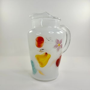 Vintage 1950s Gay Fad Studios - Bartlett-Collins Glassware - Hand Painted Fruit Pitcher