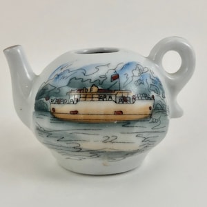 Vintage 1940s Miniature Teapot w/Colorful Hand Painted Line Artwork