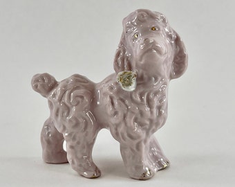 Vintage 1950s Pink Porcelain Poodle Dog Figurine - Free Shipping