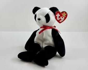 Vintage Copyright 1998 TY Beanie Babies Collection - Fortune the Panda Bear Style 4196 - 6th Gen Tush Tag/5th Generation Hang Tag