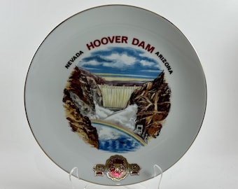 Vintage 1992 Nevada Hoover Dam Arizona Round Porcelain Souvenir Collectible Plate