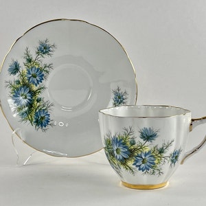 Vintage 1960s Royal Prince - Blue Aster Flower Bone China Teacup and Saucer