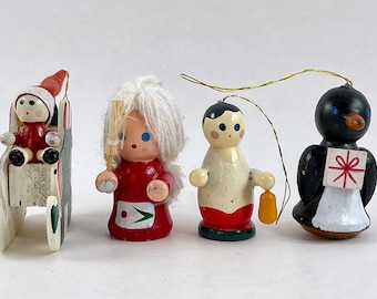 Vintage 1980s Assorted Hand Painted Wooden Christmas Ornaments - Free Shipping