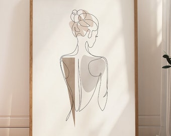 Boho Woman Line Art Print, Minimalist Female Body Wall Art, Digital Download