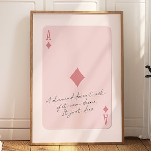 Retro Playing Card Wall Art, Pink Ace Poster, Diamond Quote Print, Trendy Ace Card Artwork, Preppy Wall Decor, Motivational Quote Room Decor