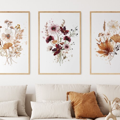 Watercolor Botanical Print Set of 3 Gallery Wall Art Floral - Etsy