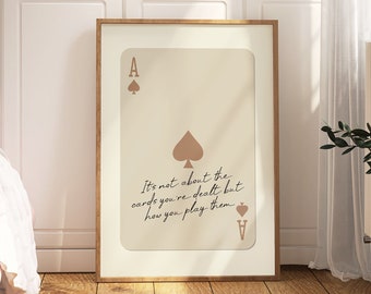 Ace Of Spades Print, Retro Playing Card Wall Art, Inspiring Quote Poster, Beige Ace Card Wall Decor, Trendy Aesthetic Preppy Room Decor