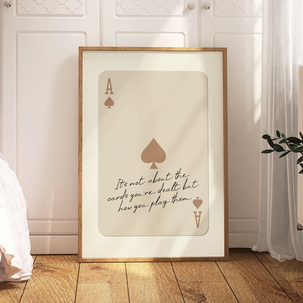 Ace Of Spades Print, Retro Playing Card Wall Art, Inspiring Quote Poster, Beige Ace Card Wall Decor, Trendy Aesthetic Preppy Room Decor