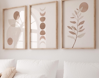 Boho Wall Art Set of 3, Neutral Abstract Print, Digital Download