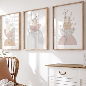 Abstract Boho Print Set of 3, Geometric Rainbow Wall Art, Mid Century Modern Poster