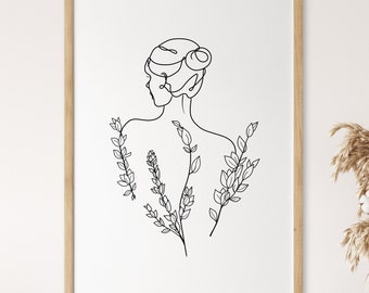 Woman Back Line Art, Printable Female Body Line Drawing Wall Decor