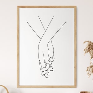 Händchen haltend Linie Kunst-Druck, druckbares Liebespaar-Poster, modernes Hochzeitsgeschenk, Liebes-Wand-Dekor, über dem Bett-Kunstwerk