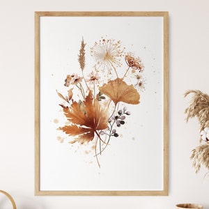Aquarell Herbst Blumen Wanddekor, Boho Botanischer Druck, druckbares Blumen Poster, Neutrale Wildblumen Kunstwerk Minimalistische Bauernhaus Wandkunst
