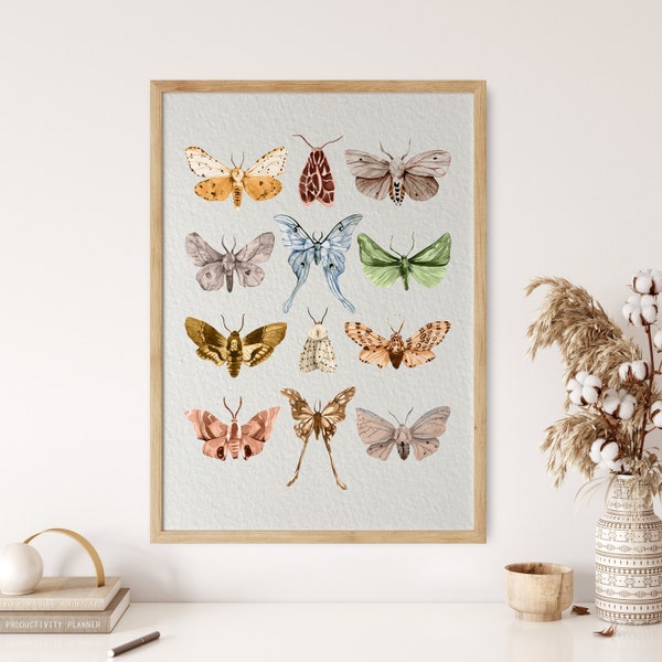 Butterflies Wall Art, Boho Watercolor Butterfly Poster, Modern Colorful Print, Printable Minimalist Rustic Artwork, Bohemian Wall Decor Gift