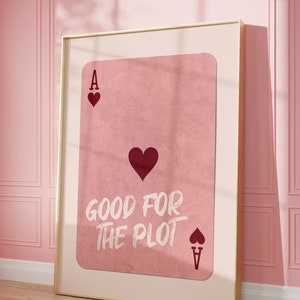 Retro Pink Ace Of Hearts Wall Art, Dobry dla fabuły wydruk, Modny plakat z kartami do gry, Dziewczęcy, słodki wystrój mieszkania, Sztuka wózka barowego Preppy