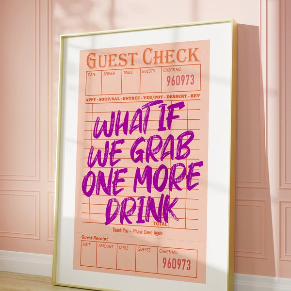 Guest Check Print, What If We Grab One More Drink Wall Decor, Purple Orange Wall Art, Trendy Retro Cocktail Poster, Funky Bar Cart Artwork