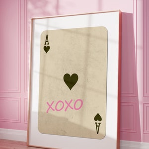 XOXO-muurkunst, trendy print aas, Valentijnsdagdecor, preppy speelkaartmuurdecor, retro roze XO-poster, leuk decor appartement