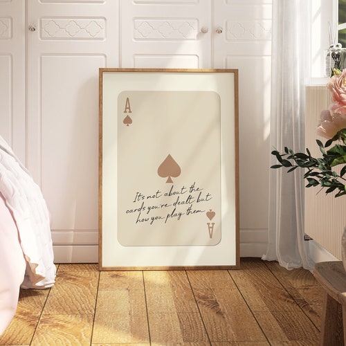 Ace Of Spades Print, Retro Playing Card Wall Art, Inspiring Quote Poster, Beige Ace Card Wall Decor, Trendy Aesthetic Preppy Room Decor