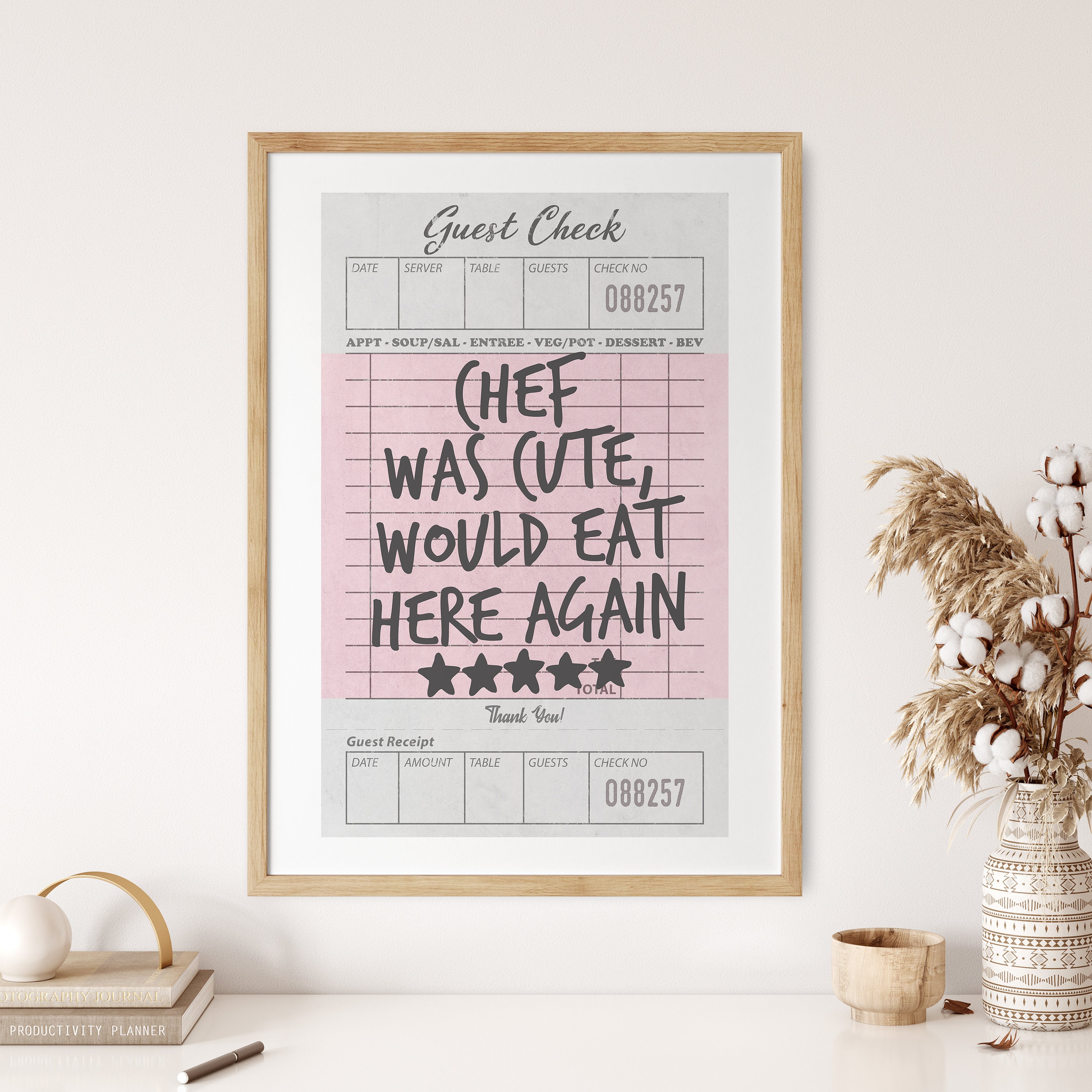 Guest Check Poster, Chef Was Cute Would Eat Here Again Print, Retro ...