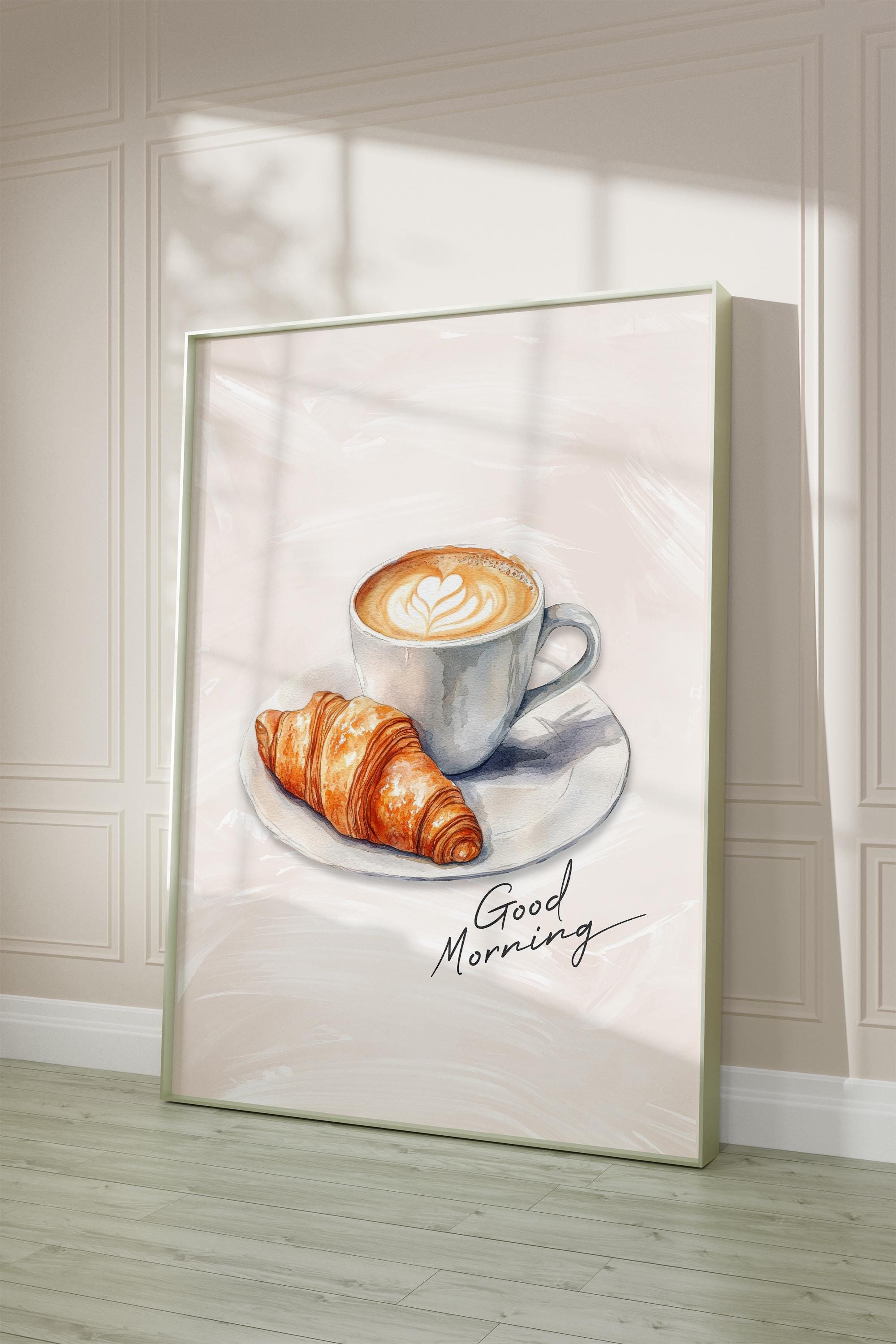 Coffee and Croissant Poster, Good Morning Wall Art, Printable
