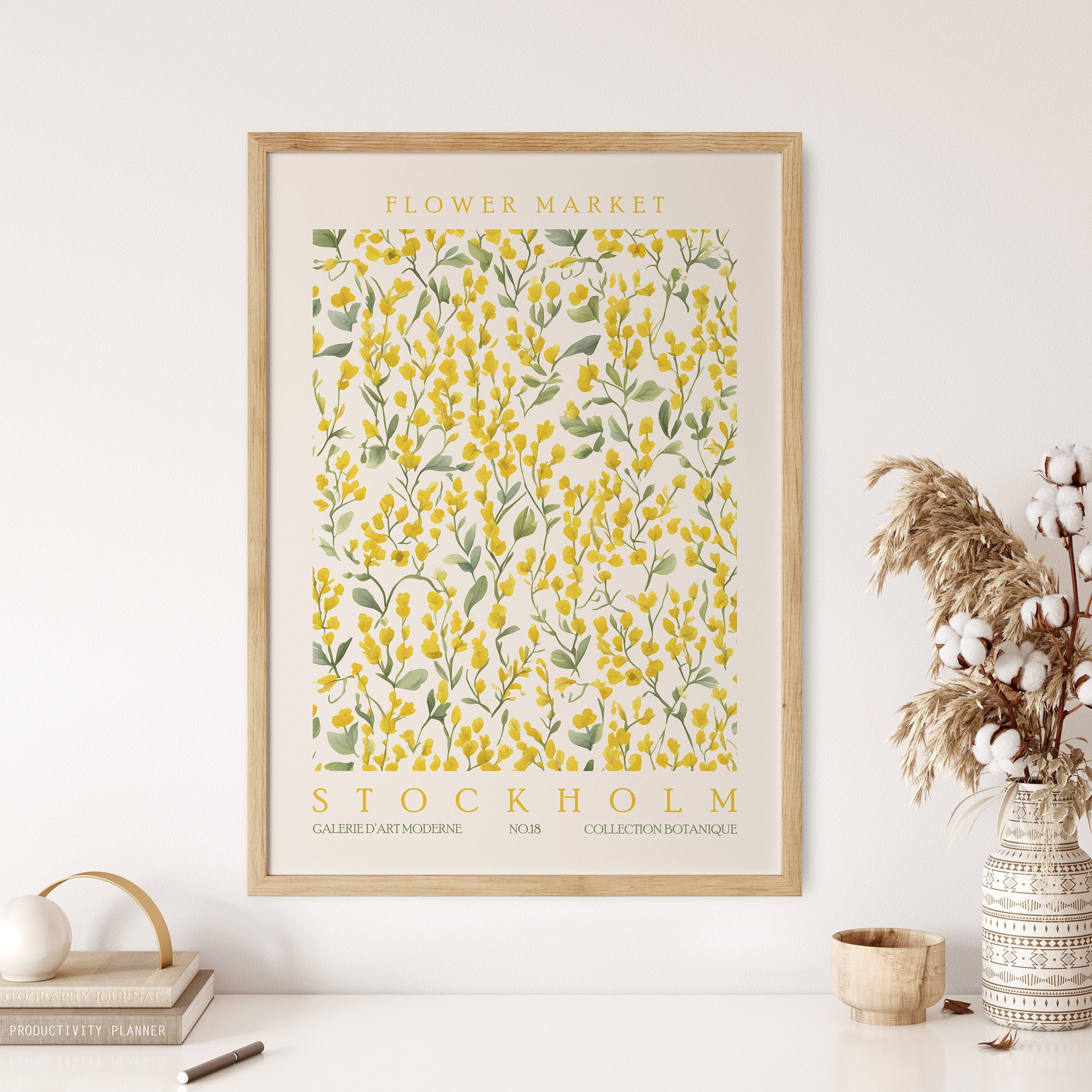Stockholm Flower Market Print, Yellow Mullein Botanical Wall Art, Sweden Poster