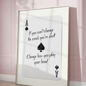 Kunst aan de muur speelkaart aas, trendy retro print, zwart-wit esthetische poster, inspirerende citaatkunst, schoppenaas-kunstwerk, decor barwagen