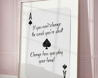 Ace Playing Card Wall Art, Trendy Retro Print, Black White Aesthetic Poster, Inspirational Quote Art, Ace Of Spades Artwork, Bar Cart Decor