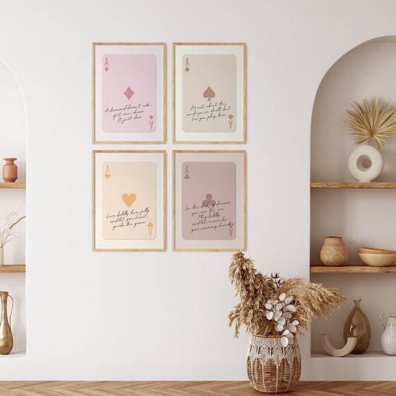 Ace Print Set of 4, Retro Gallery Wall Decor, Inspirational Quotes, Playing Card Poster
