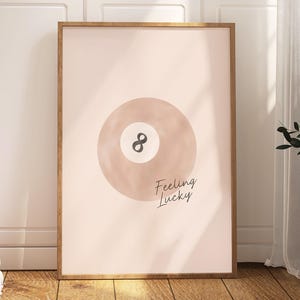 8 Ball Wall Art, Retro Pool Ball Print, Feeling Lucky Poster, Rose Pink Preppy Wall Decor, Trendy Watercolor Artwork, Printable Bar Cart Art
