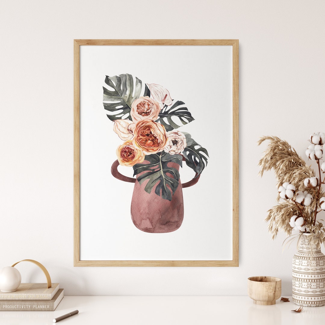 Boho Botanical Art, Palm Leaves Decor, Watercolor Floral Wall Art, Tropical Plants Print